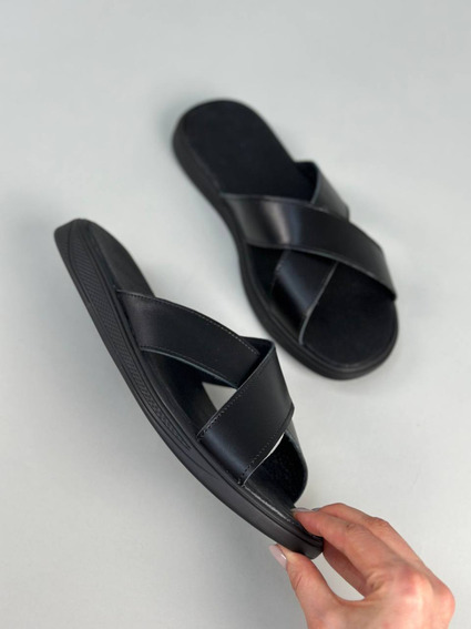 Шлепанцы мужские кожаные черного цвета фото 6 — интернет-магазин Tapok