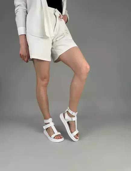 Босоножки женские кожаные белые на низком ходу фото 5 — интернет-магазин Tapok