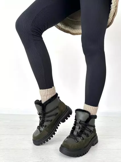 Ботинки женские кожа флотар цвета хаки с вставкой замши зимние фото 7 — интернет-магазин Tapok