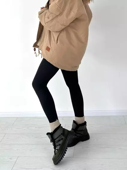 Ботинки женские кожа флотар цвета хаки с вставкой замши зимние фото 8 — интернет-магазин Tapok