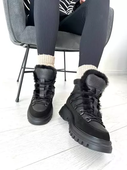 Ботинки женские кожа флотар черного цвета с вставкой замши зимние фото 4 — интернет-магазин Tapok