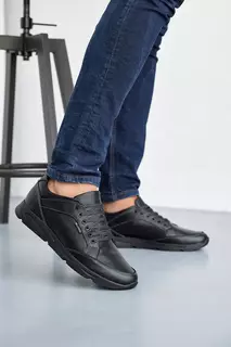 Мужские кроссовки кожаные весенне-осенние черные Milord 01 Бостон