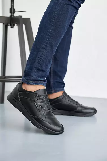 Мужские кроссовки кожаные весенне-осенние черные Milord 01 Бостон фото 1 — интернет-магазин Tapok