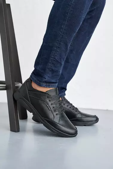 Мужские кроссовки кожаные весенне-осенние черные Milord 01 Бостон фото 2 — интернет-магазин Tapok