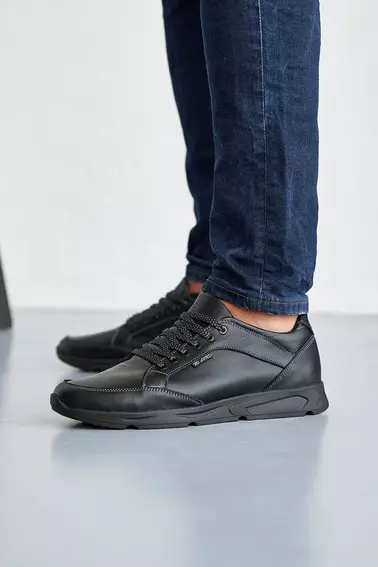 Мужские кроссовки кожаные весенне-осенние черные Milord 01 Бостон фото 6 — интернет-магазин Tapok